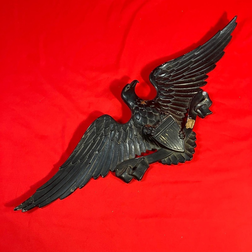 Sexton USA Black Metal Eagle Wall Decor Shield Wings Vintage MCM / Flaws